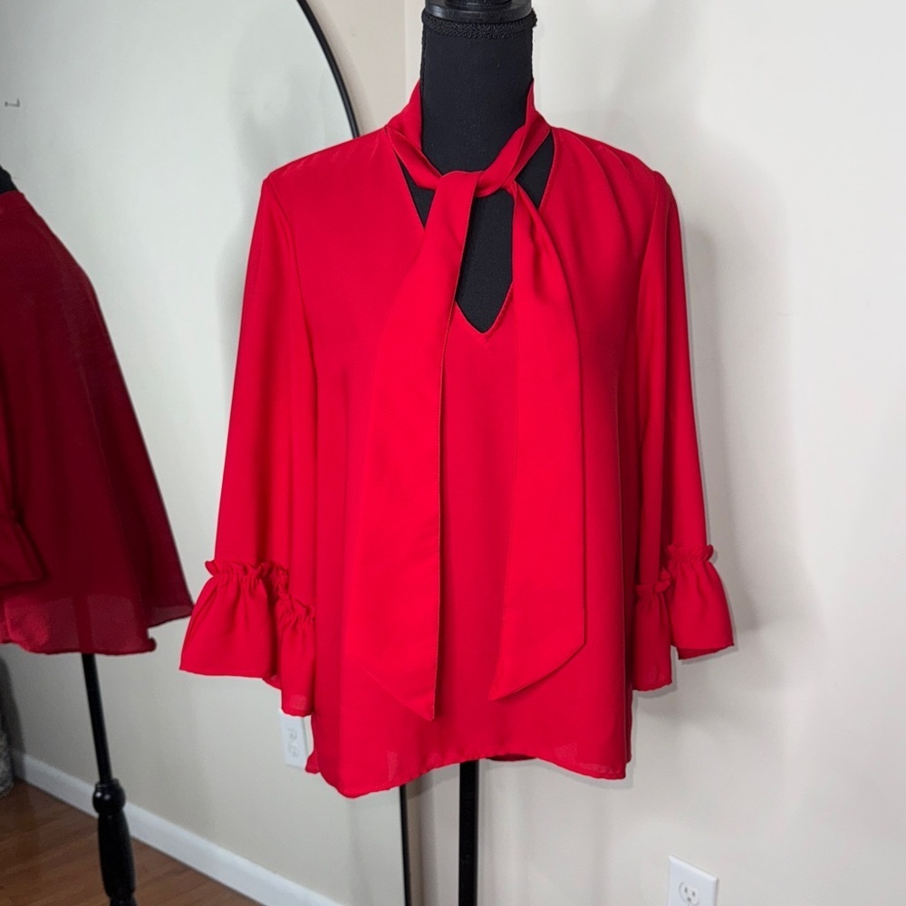 Zara Flutter Sleeve Blouse Top Red Size L
